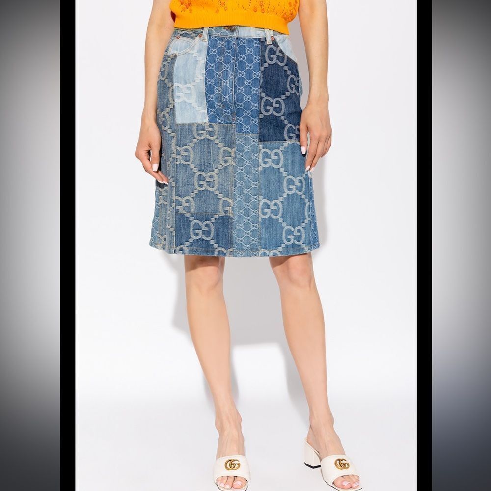 GUCCI
Patchwork Gg-embroidered Denim Shorts In Blue
